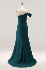 Evening Formal Dress Peacock Blue Sheath One Shoulder Maxi Dress