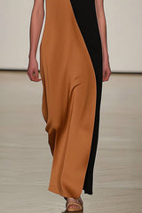 Vacation Daily Minimalist Dress Color-Block V-Neck Long Dress