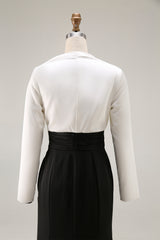 Evening Formal Elegant Dress Black White Long Sleeve Maxi Dress