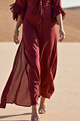 Bohemian Vacation Dress Deep Red V-Neck Maxi Dress