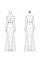 Casual Floral Dress Red Deep V Long Sleeve Maxi Dress