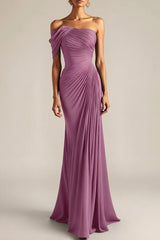 Evening Formal Dress Peacock Blue Sheath One Shoulder Maxi Dress