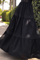 Bohemian Dress Black Deep V Sleeveless Lace Maxi Dress