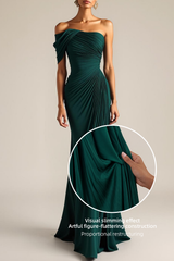 Evening Formal Dress Peacock Blue Sheath One Shoulder Maxi Dress