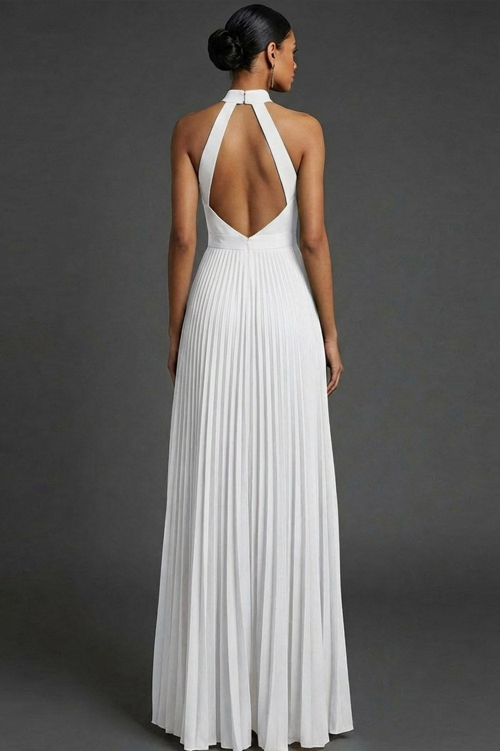 Dark Green Wedding Bridesmaid Dress Halter Pleated Maxi Dress with Slit