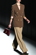 Work Blazer Suit Sets Brown Lapel Long Sleeve Wide-Leg Pants Set