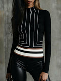 Long Sleeves Skinny Printed Mock Neck T-Shirts Tops