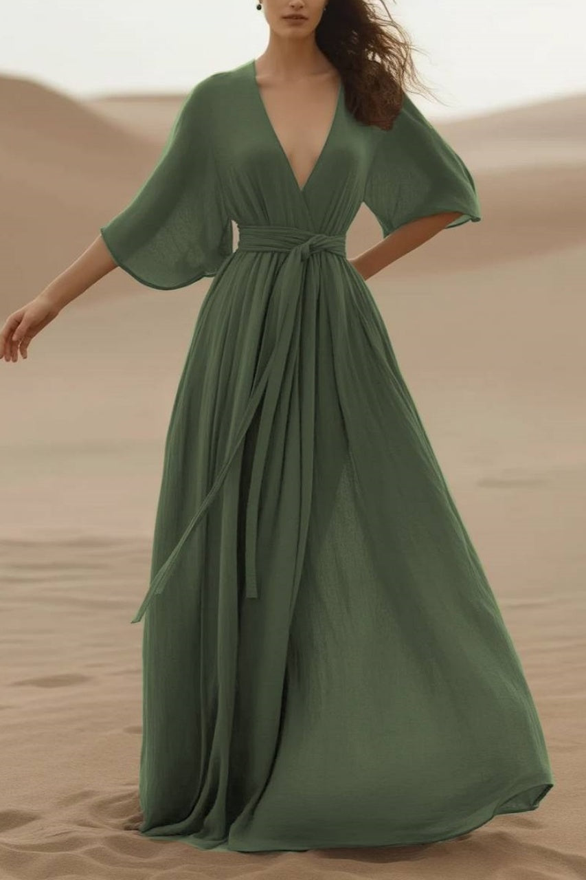 Bohemian Swing Dress Green Deep V Maxi Dress