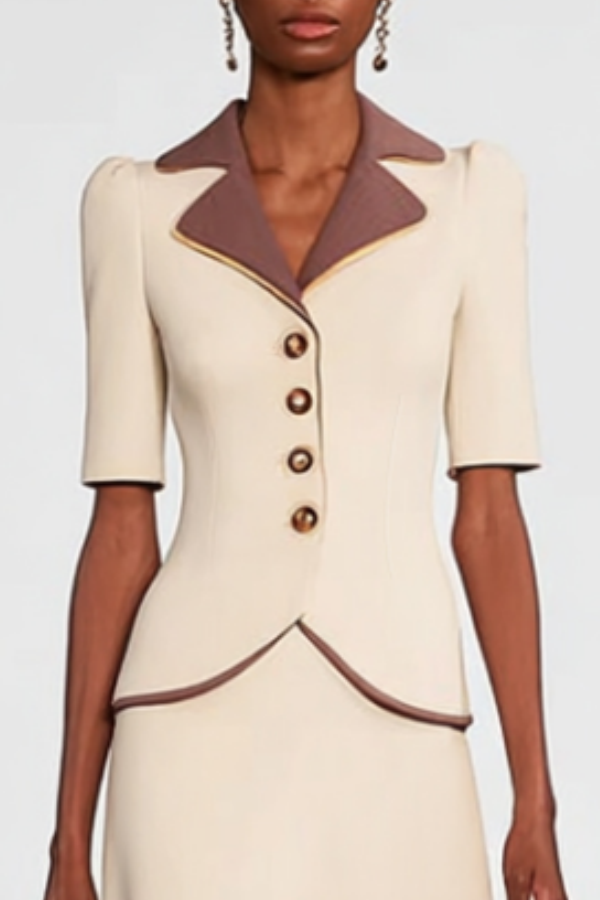 Work Beige Skirt Suits Purple Lapel Midi Sets