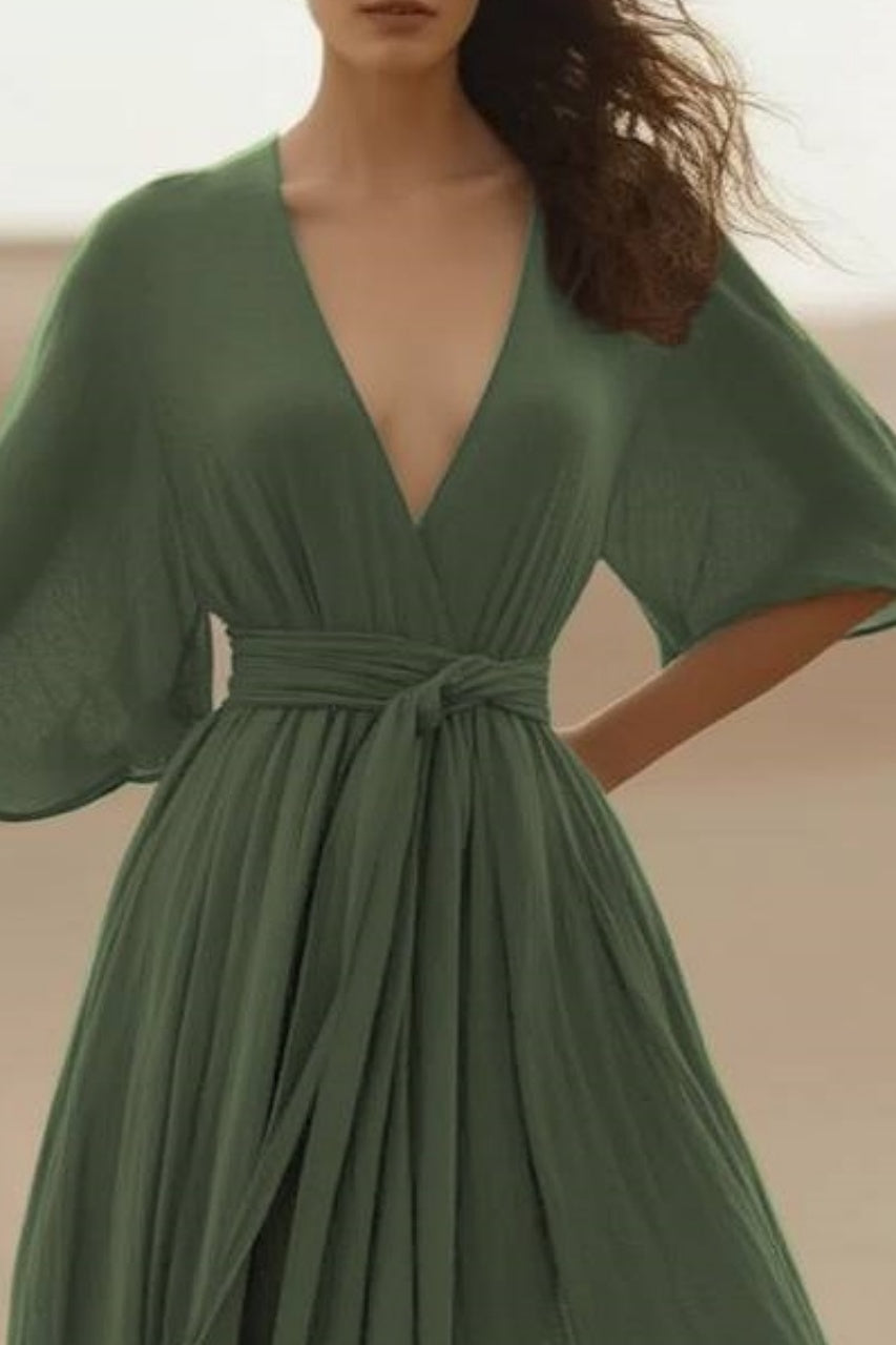 Bohemian Swing Dress Green Deep V Maxi Dress