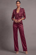 Burgundy Party Blazer Suit Sets Lapel Long Sleeve Jumpsuit Pants Set