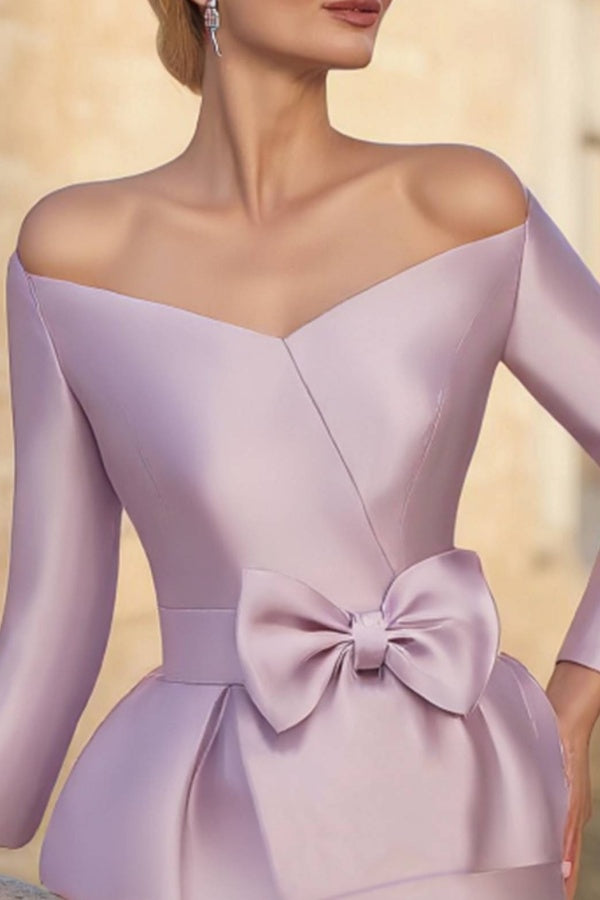 Mother of the Bride Outfit Set Purple Off-Shoulder with Bow Skirt