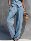 High Waisted Loose Pleated Pockets Solid Color Pants Trousers