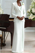 White Business Formal Blazer Suit Lapel Long Sleeve Maxi Skirt Set