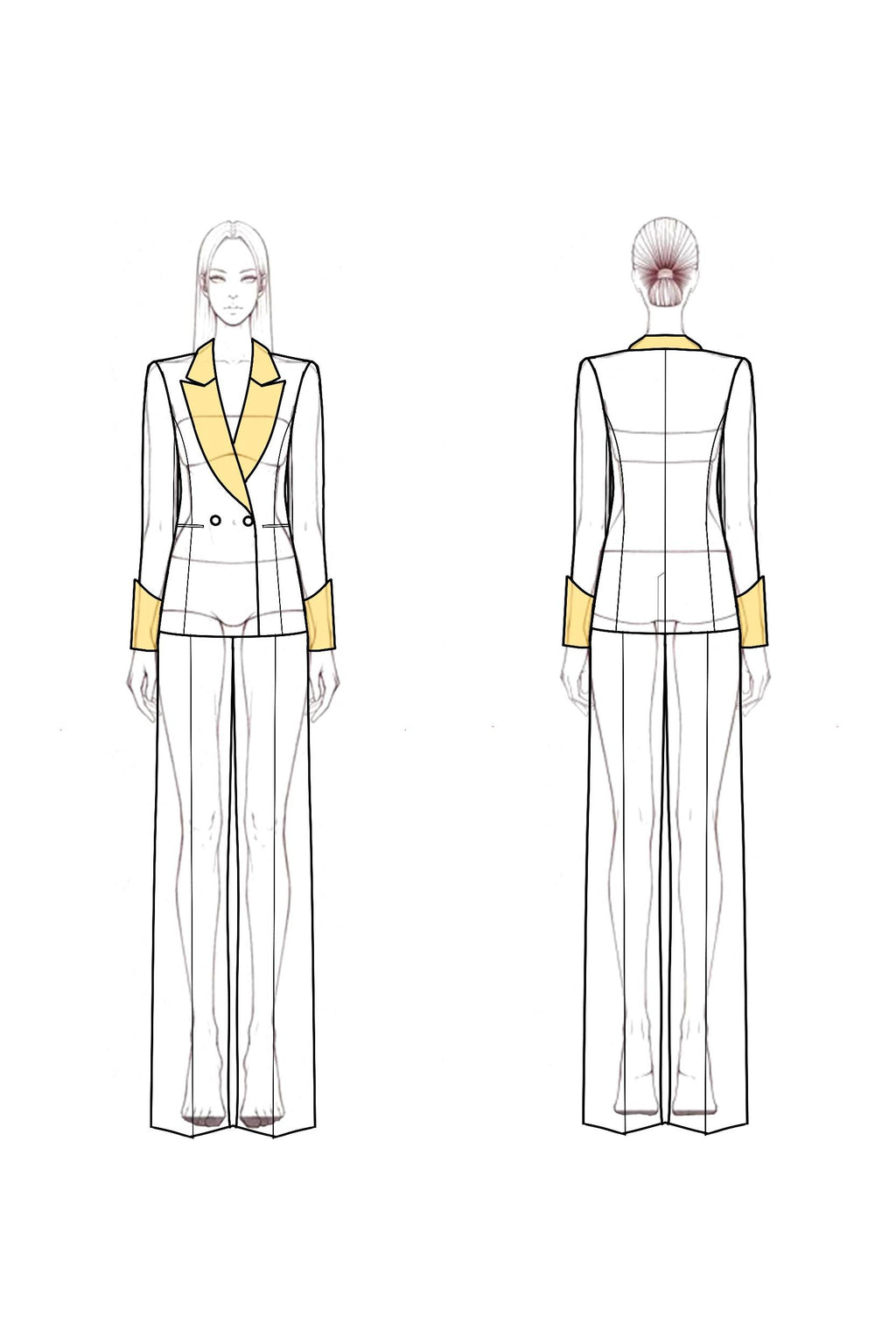 Suit Sets Black Lapel Colorblock Pants Set