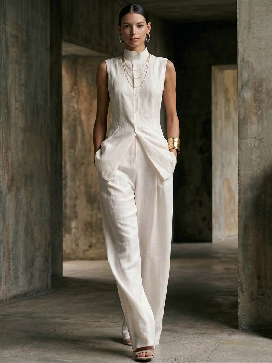 High Waisted Loose Pockets Solid Color Pants Trousers