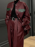 Long Sleeves Loose Buttoned Pockets Solid Color Round-Neck Jackets Outerwear