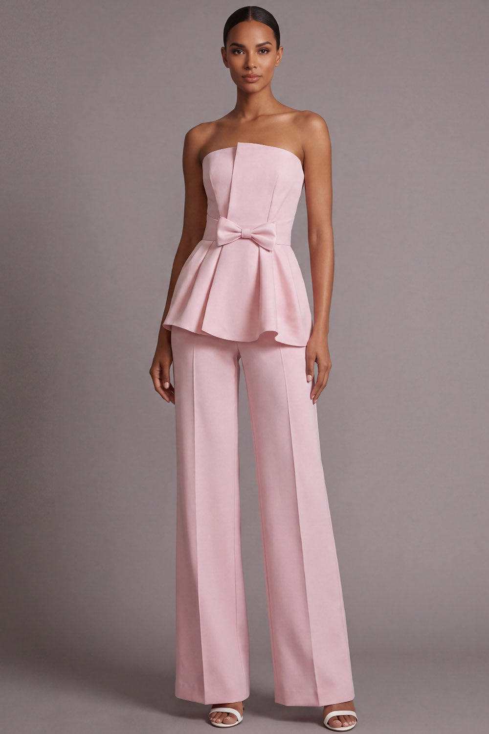 Pink Party Suit Sets Strapless Pants Set with Bowknot