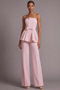 Pink Party Suit Sets Strapless Pants Set with Bowknot