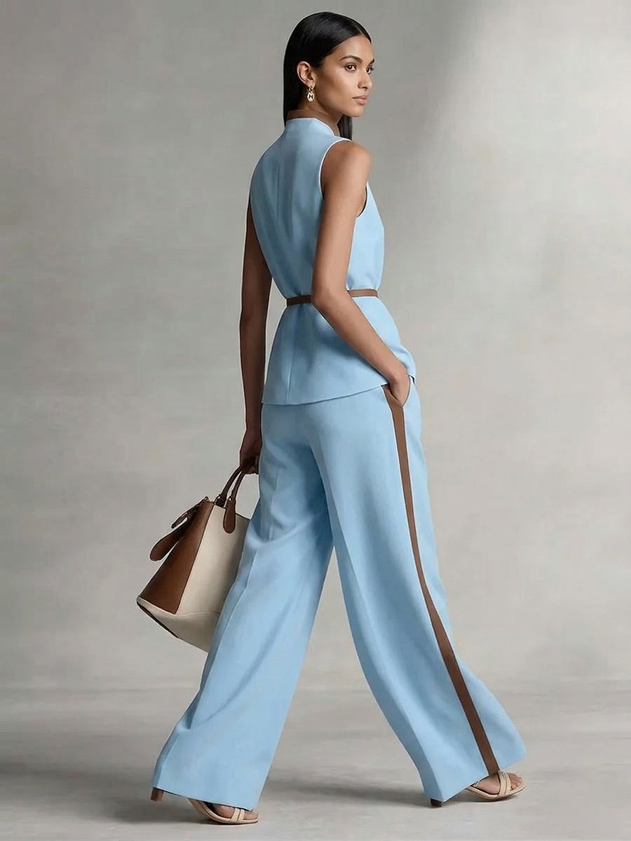 Loose Wide Leg Contrast Color Pockets Pants Trousers