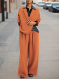 High Waisted Wide Leg Elasticity Pleated Pockets Solid Color Pants Trousers