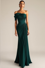 Evening Formal Dress Peacock Blue Sheath One Shoulder Maxi Dress