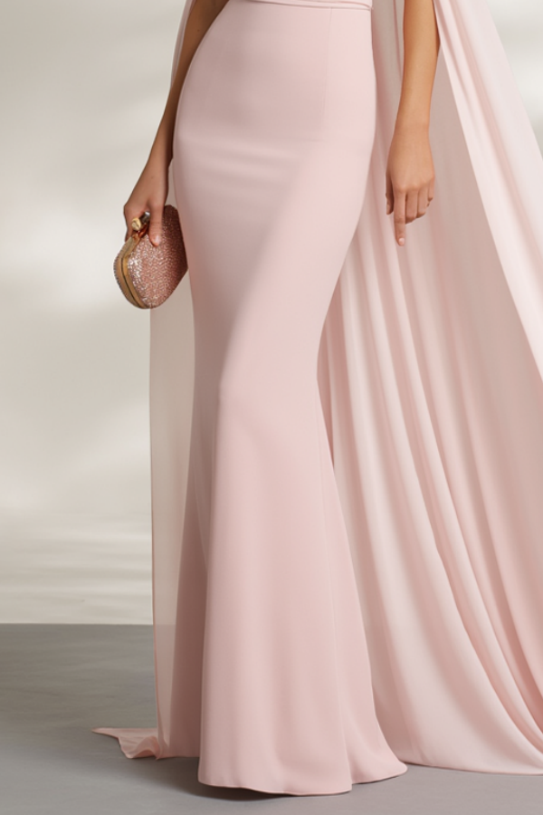 Formal Dress Pink Off Shoulder 3D Floral Cape Maxi Dress