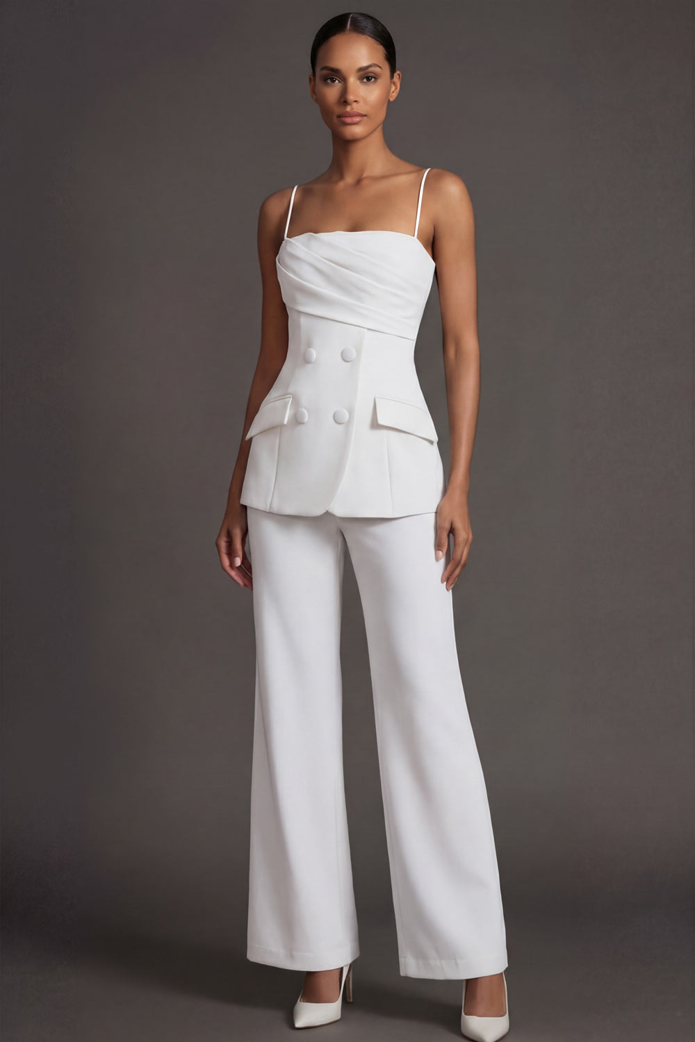 White Party Suit Sets Spaghetti Straps Sleeveless Pants Set