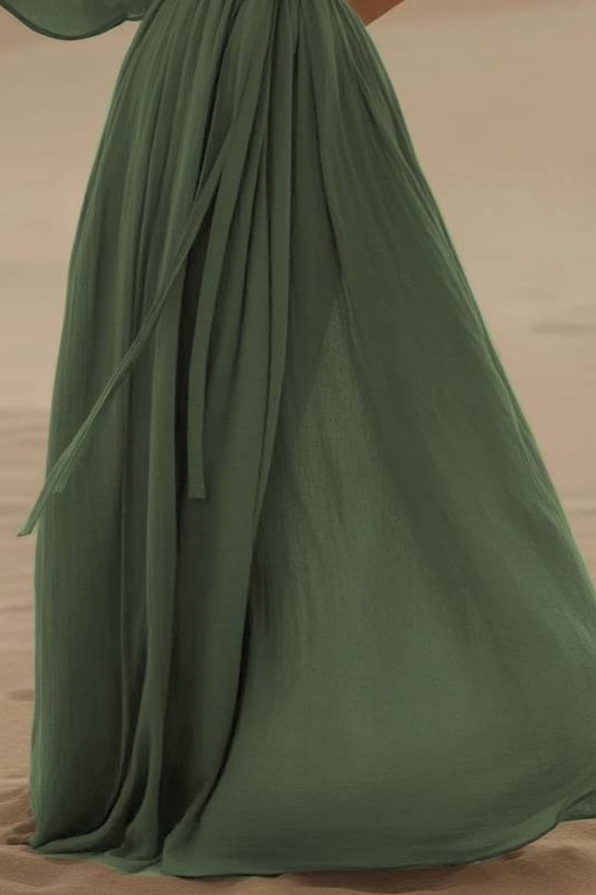Bohemian Swing Dress Green Deep V Maxi Dress