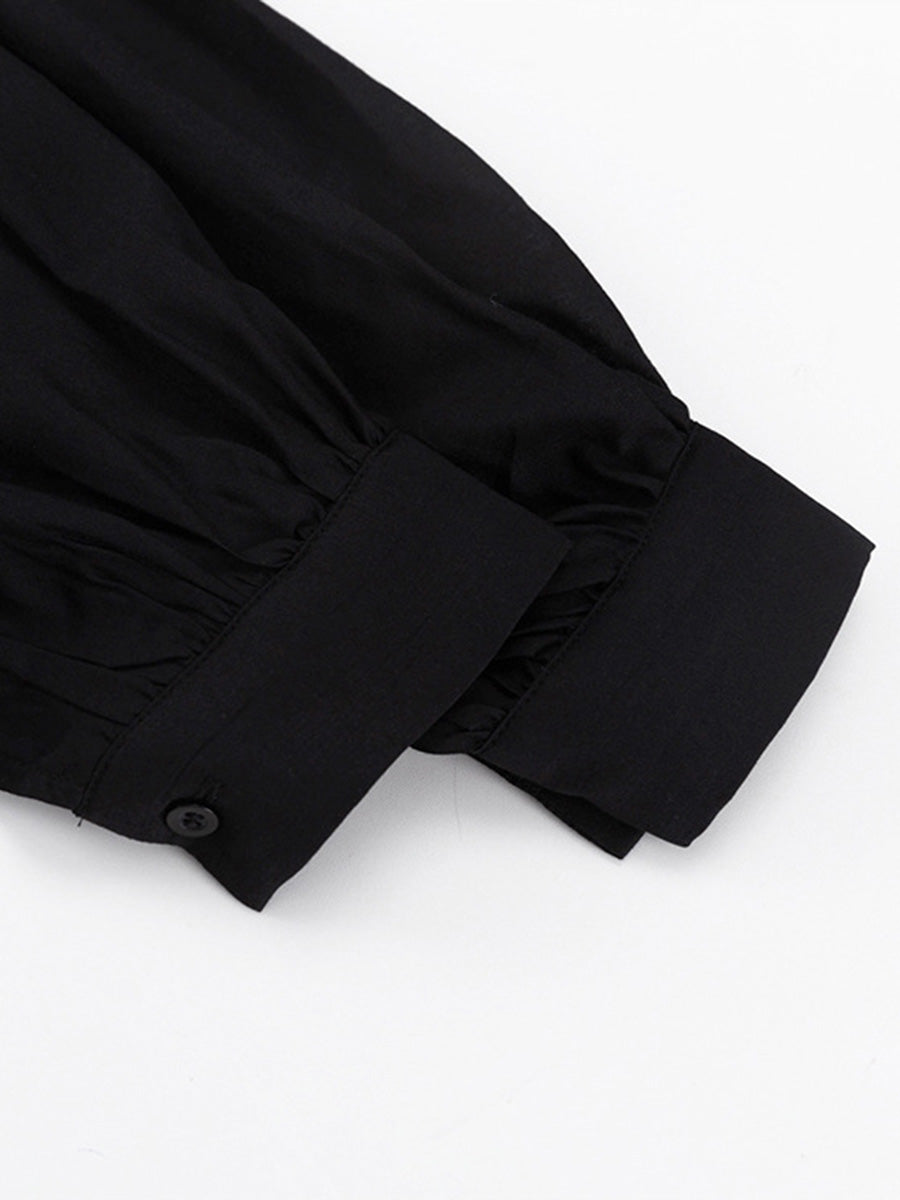 Bodycon Elasticated Waist Belted Buttoned Layered Solid Color Split-Joint Mini Dresses Shirt Dress