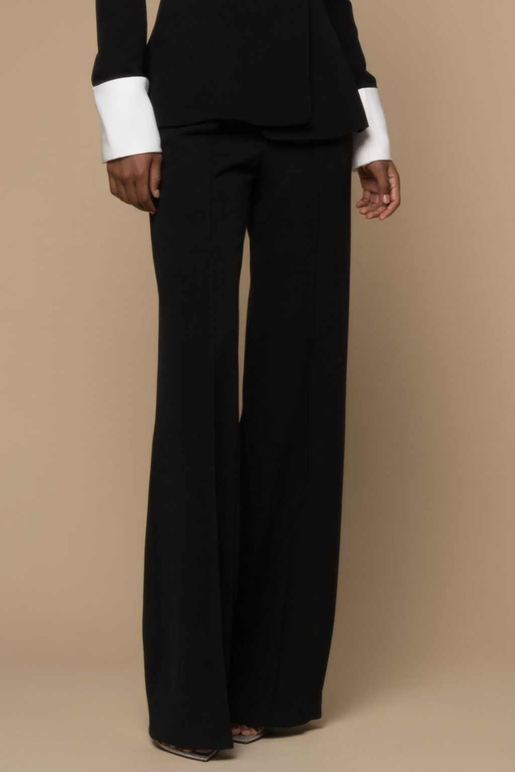 Work Formal Pants Suit Black White Lapel Straight-Leg Blazer Set