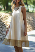 Bohemian Casual Dress Beige Sleeveless Chiffon Knee-Length Dress
