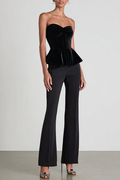 Work Outfit Sets Black Strapless Velvet Pants Set