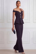 Black Party Suit Set Off the Shoulder Sleeveless Pants Set