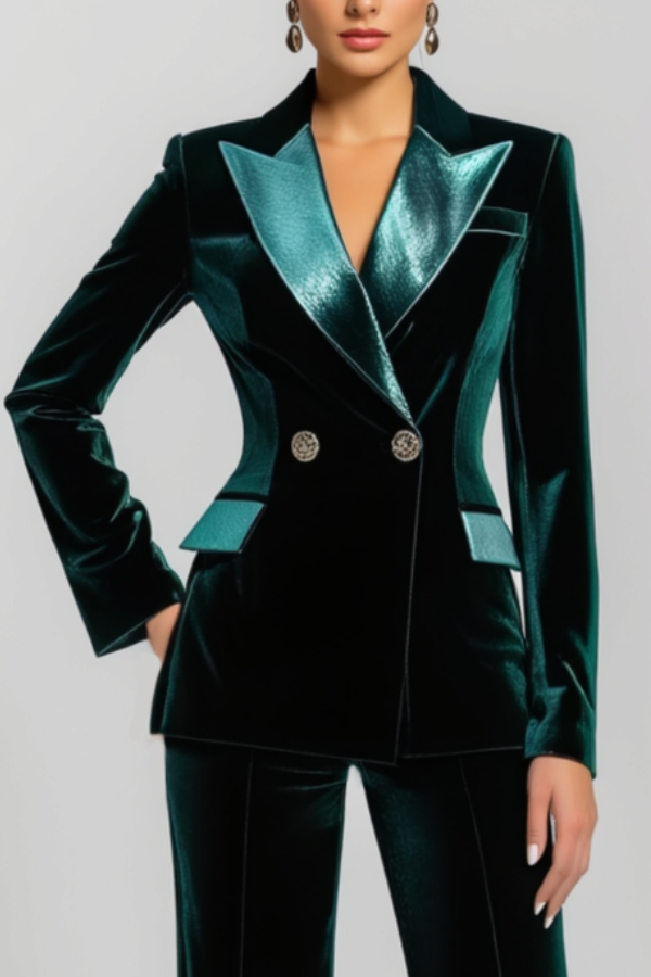 Business Suit Sets Green Lapel Velvet Pants Set