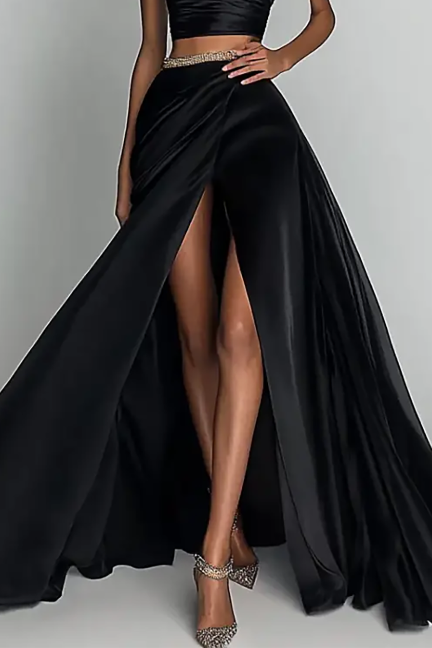 Party Set Black Strapless High Slit Maxi Skirt Two-Piece Set