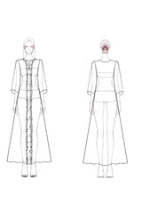 Casual Linen Dress White Blue Color-Block V-neck Loose Maxi Dress