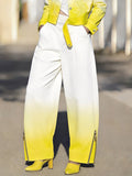 Wide Leg Gradient Pockets Zipper Pants Trousers
