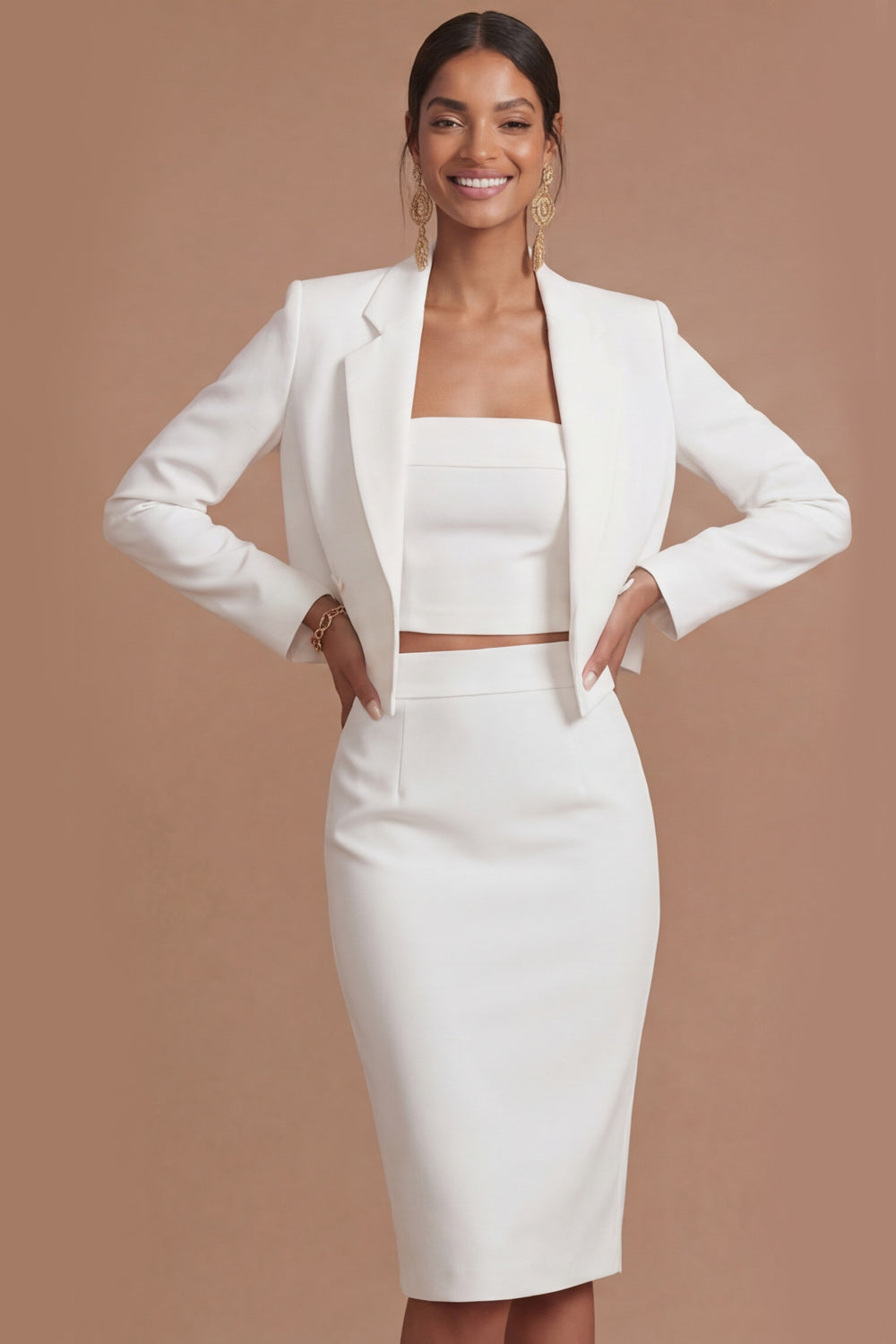 Lake Blue Work Suit Sets Lapel Long Sleeve Bodycon Midi Skirts Set