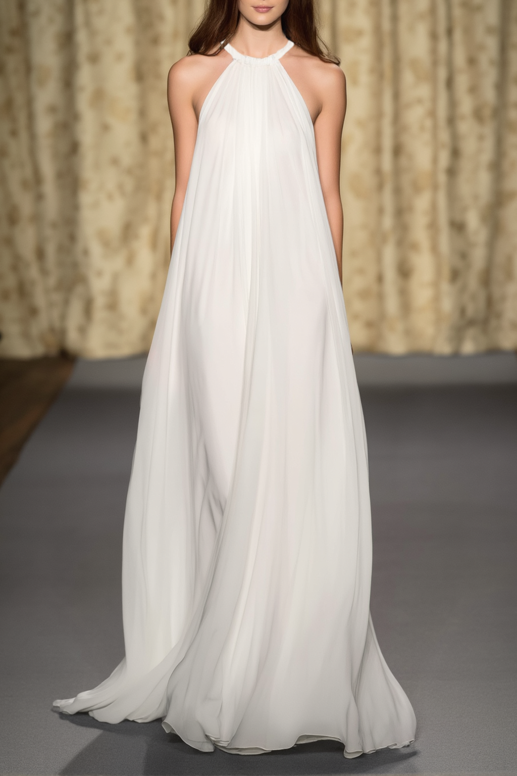Vacation Halter Neck Dress White Chiffon Maxi Dress