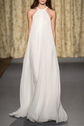 Vacation Halter Neck Dress White Chiffon Maxi Dress