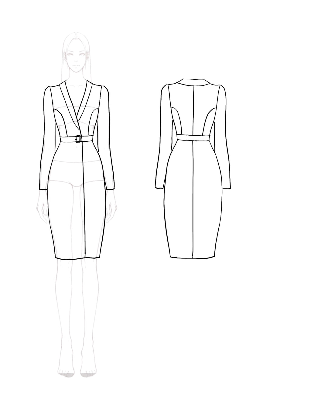 Work Blazer Dress Black Long Sleeve V Neck Bodycon Pencil Midi Dress