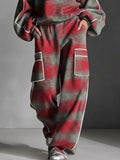 Loose Wide Leg Contrast Color Line Pockets Split-Joint Striped Pants