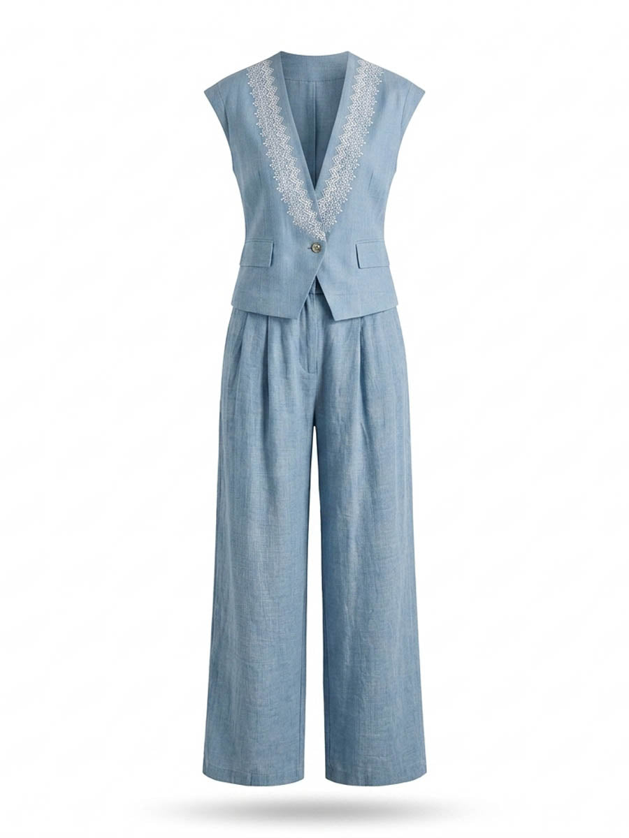 High Waisted Loose Pleated Pockets Solid Color Pants Trousers