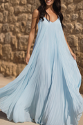 Bohemian Vacation Dress Blue Spaghetti Strap Maxi Dress