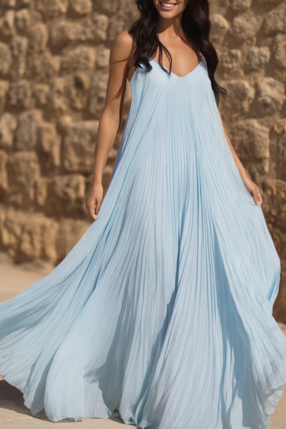 Bohemian Vacation Dress Blue Spaghetti Strap Maxi Dress