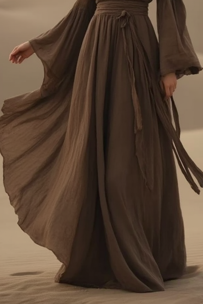 Bohemian Swing Dress Coffee V Neck Maxi Dress