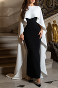 Evening Formal Outfit Sets Dress Black White Crew Neck Sheath Maxi Dress