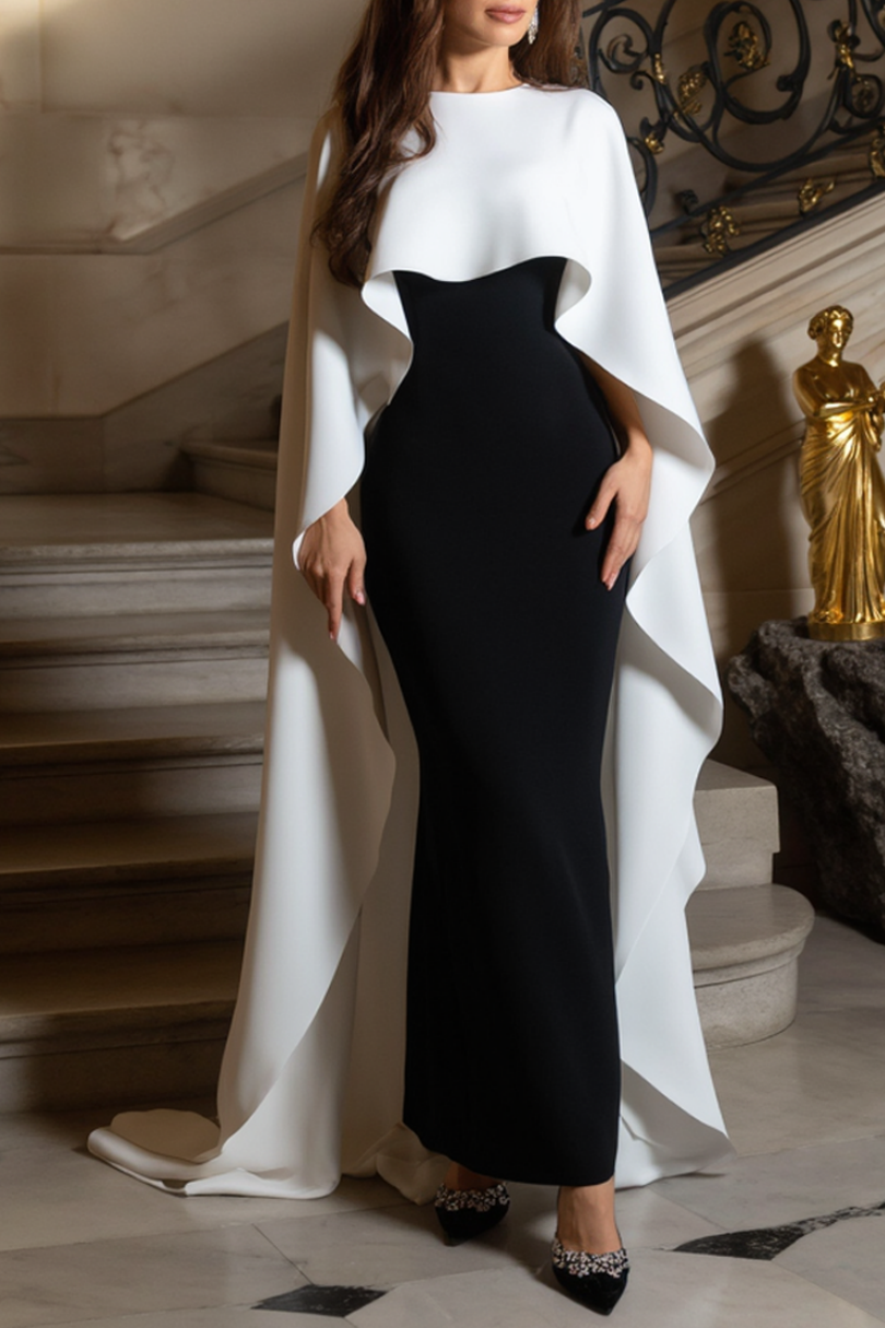 Evening Formal Outfit Sets Dress Black White Crew Neck Sheath Maxi Dress
