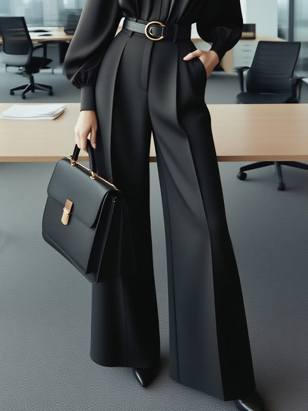 Loose Wide Leg Solid Color Split-Joint Suit Pants